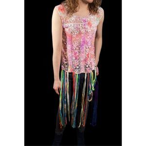 Fringe Shirt Dress Y2K Vintage Rainbow Lace Crochet Corset Top